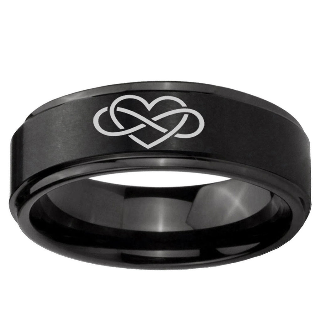 10mm Infinity Love Step Edge Brush Black Tungsten Ring