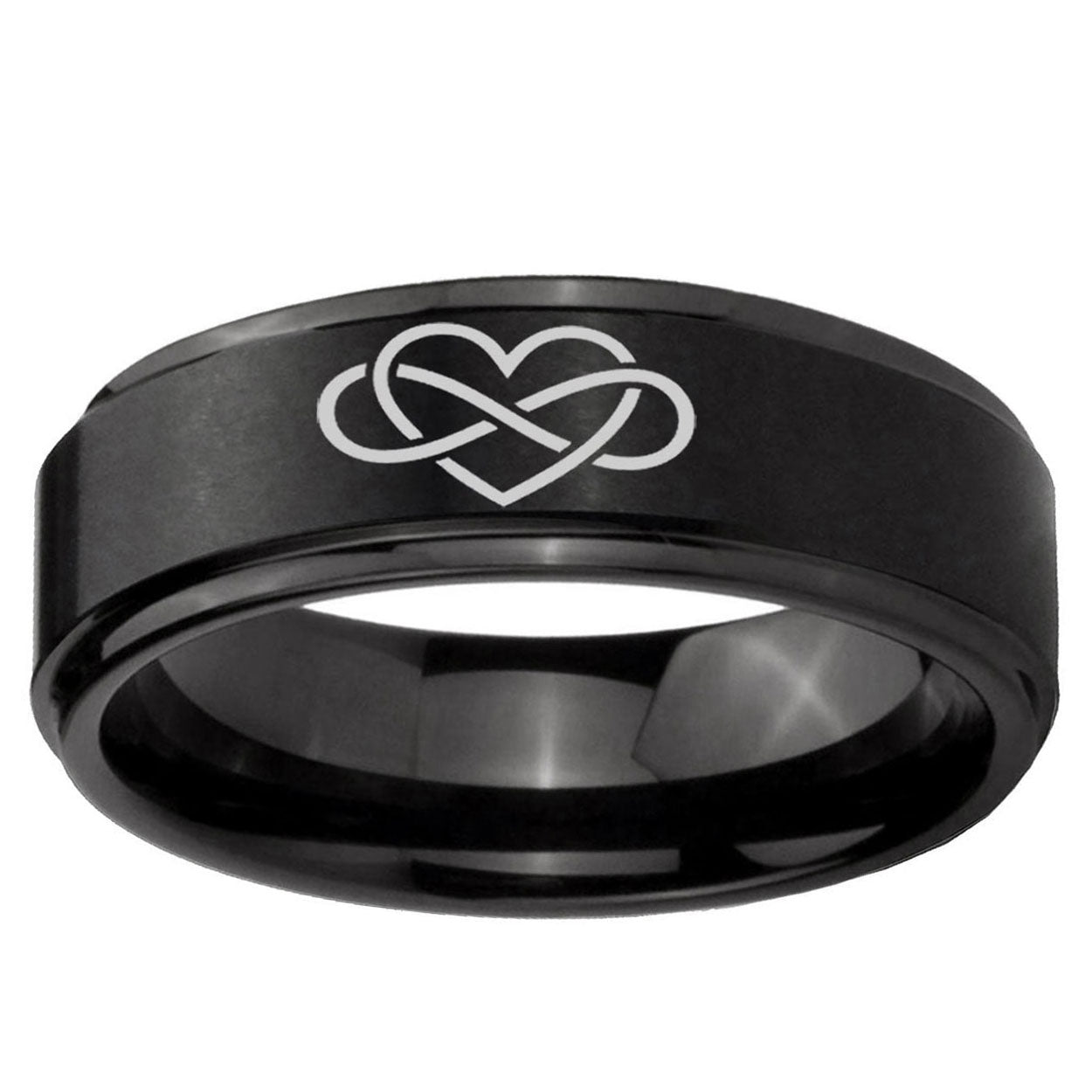 10mm Infinity Love Step Edge Brush Black Tungsten Ring