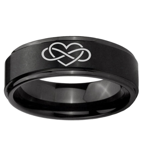10mm Infinity Love Step Edge Brush Black Tungsten Ring