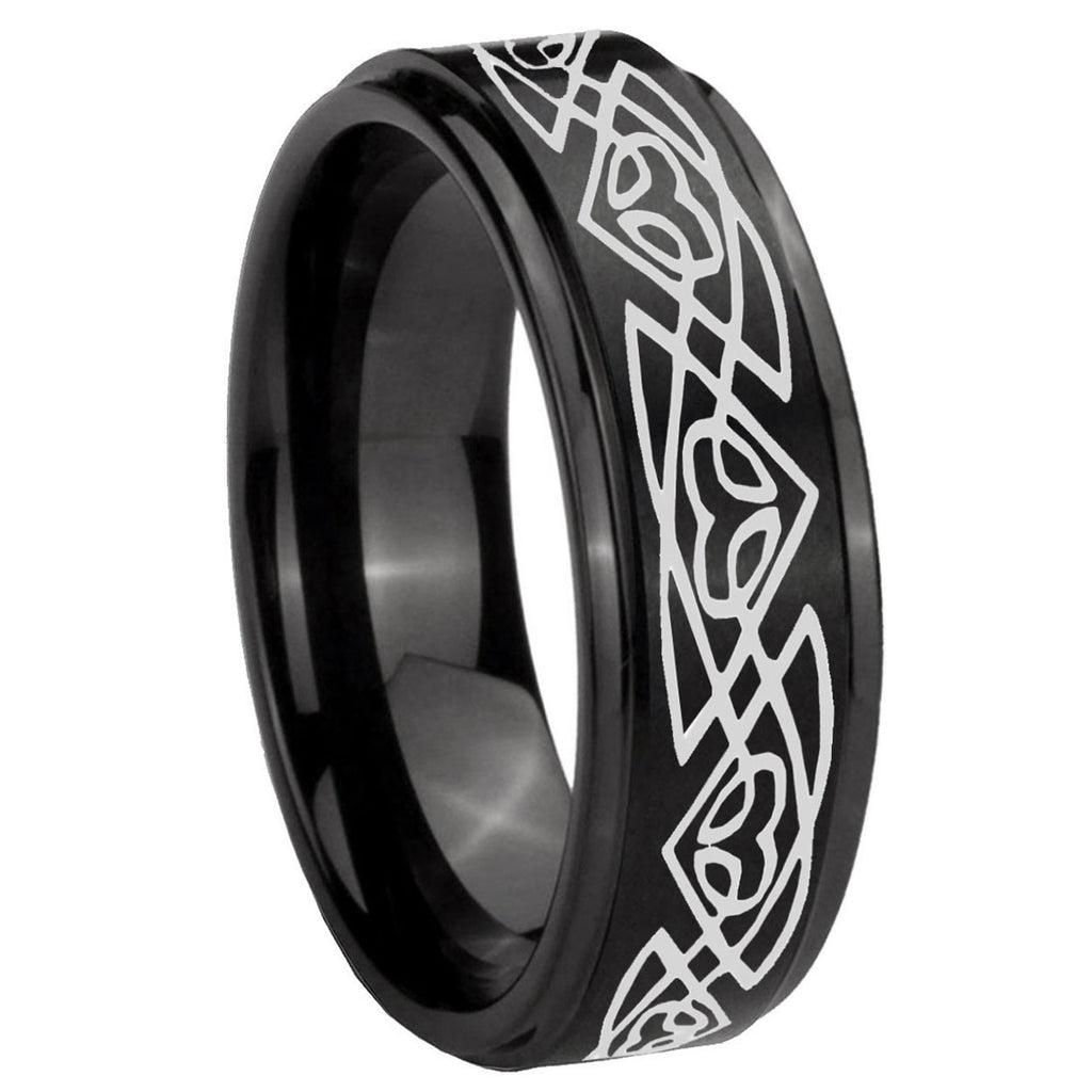 10mm Celtic Braided Step Edges Brush Black Tungsten Men's Promise Rings