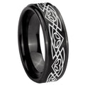 10mm Celtic Braided Step Edges Brush Black Tungsten Men's Promise Rings