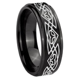 8mm Celtic Braided Step Edges Brush Black Tungsten Carbide Men's Band Ring