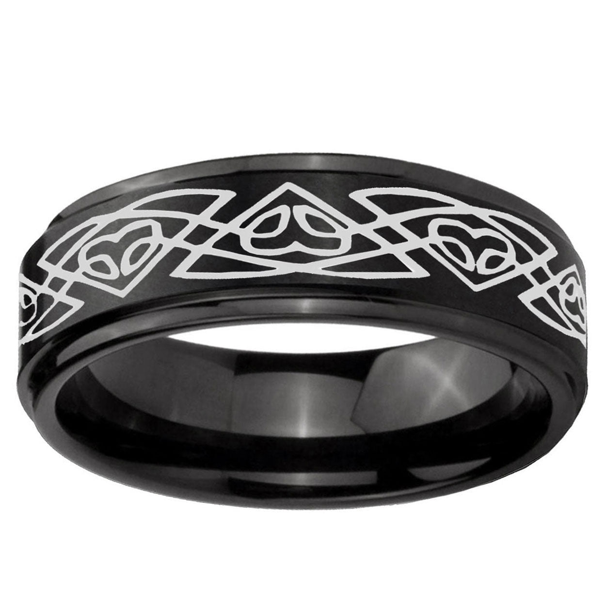 10mm Celtic Braided Step Edge Brush Black Tungsten Men's Promise Rings
