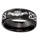 10mm-Irish-Claddagh-Step-Edges-Brush-Black-Tungsten-Carbide-Men's-Ring