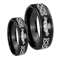 Irish Claddagh Step Edges Brush Black Tungsten Wedding Band Set