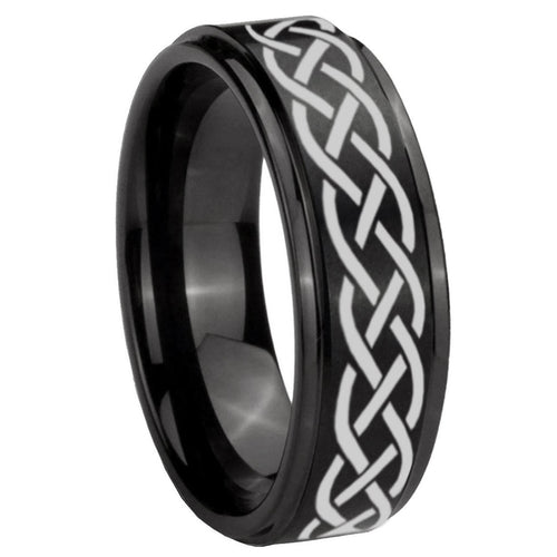 10mm Celtic Knot Step Edges Brush Black Tungsten Men's Promise Rings