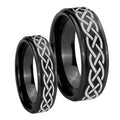 Celtic Knot Step Edges Brush Black Tungsten Bridal Ring Sets