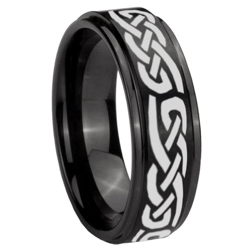 10mm Celtic Knot Infinity Love Step Edges Brush Black Tungsten Men's Promise Rings