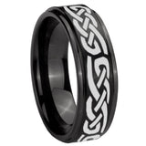 8mm Celtic Knot Infinity Love Step Edges Brush Black Tungsten Carbide Men's Band Ring