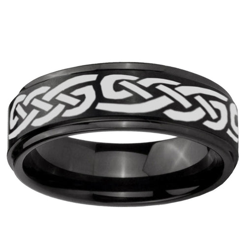 10mm Celtic Knot Infinity Love Step Edge Brush Black Tungsten Men's Promise Rings