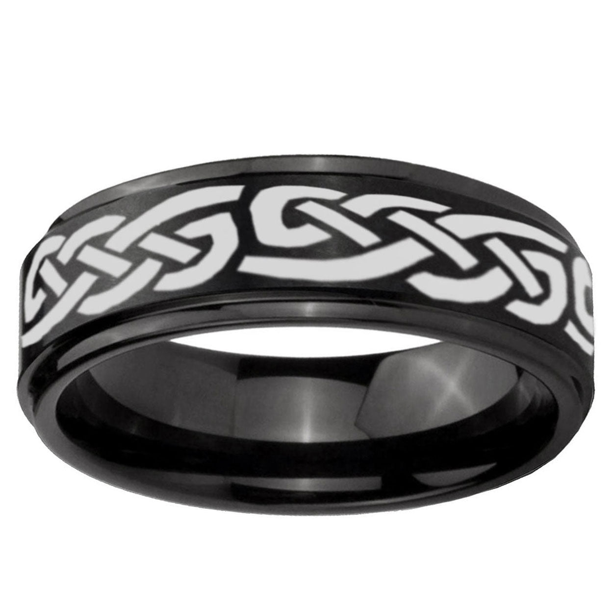 5mm Celtic Knot Infinity Love Step Edge Black Tungsten Ring