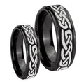 Celtic Knot Infinity Love Step Edges Brush Black Tungsten Bridal Set Rings