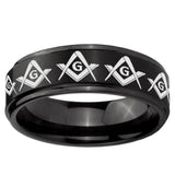 10mm Masonic Square and Compass Step Edge Brush Black Tungsten Men's Promise Rings