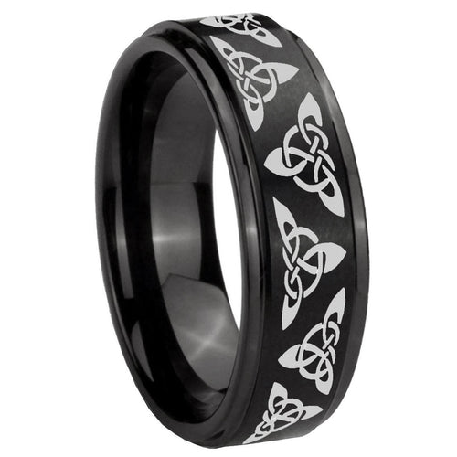 10mm Celtic Knot Step Edges Brush Black Tungsten Men's Promise Rings