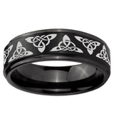 5, 8mm Celtic Knot Step Edge Brush Black Tungsten Ring