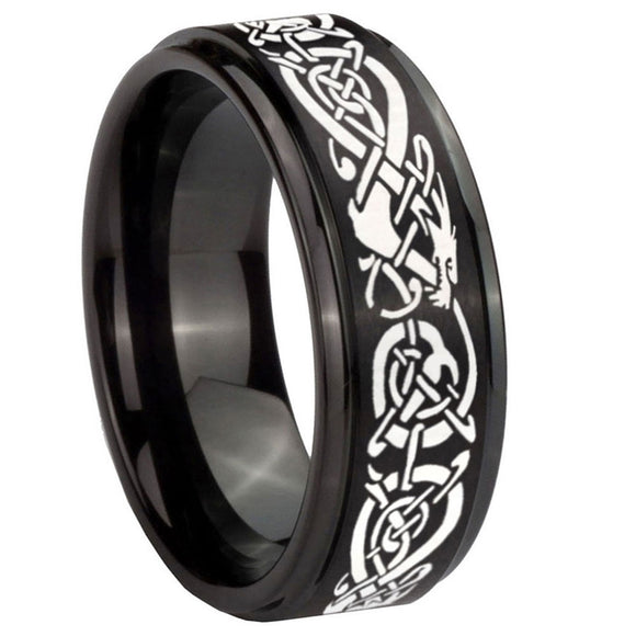 8mm-Celtic-Knot-Dragon-Step-Edges-Brush-Black-Tungsten-Carbide-Promise-Ring