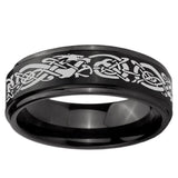 10mm Celtic Knot Dragon Step Edge Brush Black Tungsten Men's Engagement Band