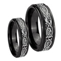Celtic Knot Dragon Step Edges Brush Black Tungsten His and Hers