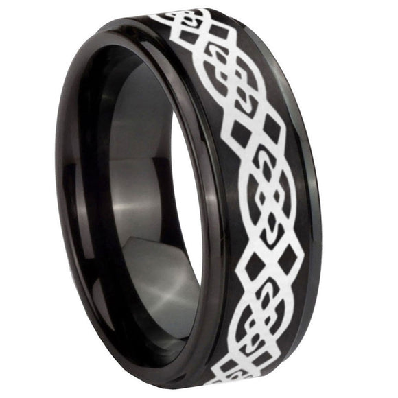 10mm-Celtic-Knot-Step-Edges-Brush-Black-Tungsten-Carbide-Mens-Engagement-Ring