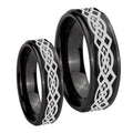Celtic Knot Step Edges Brush Black Tungsten Mens Set Ring