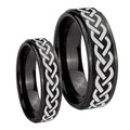 Laser Celtic Knot Step Edges Brush Black Tungsten Couple Wedding Bands