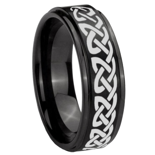 10mm Celtic Knot Love Step Edges Brush Black Tungsten Men's Promise Rings