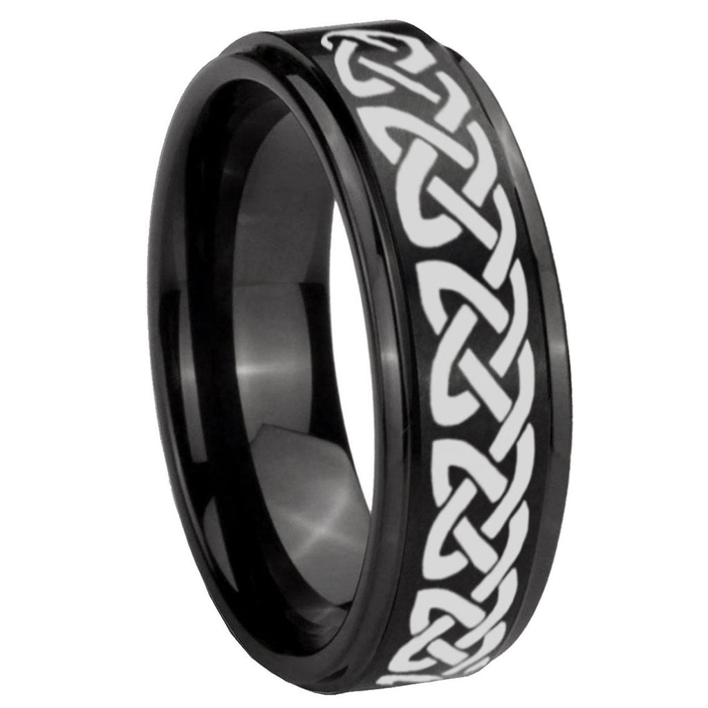 8mm Celtic Knot Love Step Edges Brush Black Tungsten Ring