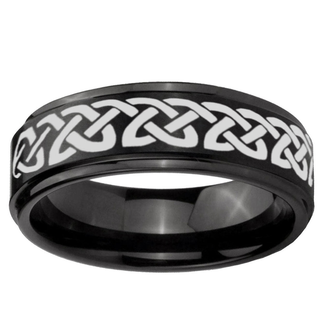 5mm Celtic Knot Love Step Edges Brush Black Tungsten Ring