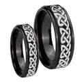 Celtic Knot Love Step Edges Brush Black Tungsten Wedding Set Rings