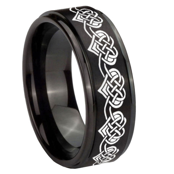10mm-Celtic-Knot-Heart-Step-Edges-Brush-Black-Tungsten-Men's-Promise-Rings