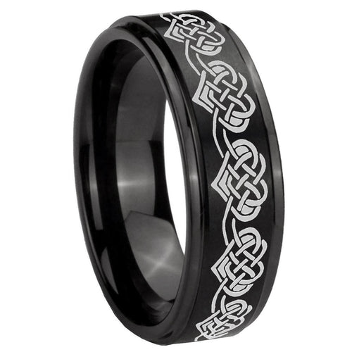10mm Celtic Knot Heart Step Edges Brush Black Tungsten Men's Promise Rings