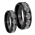 Celtic Knot Heart Step Edges Brush Black Tungsten Couple Rings