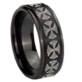 10mm-Medieval-Cross-Step-Edges-Brush-Black-Tungsten-Men's-Promise-Rings