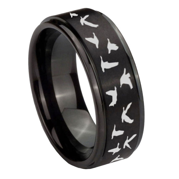 10mm-Flying-Geese-Hunting-Step-Edges-Brush-Black-Tungsten-Men's-Promise-Rings