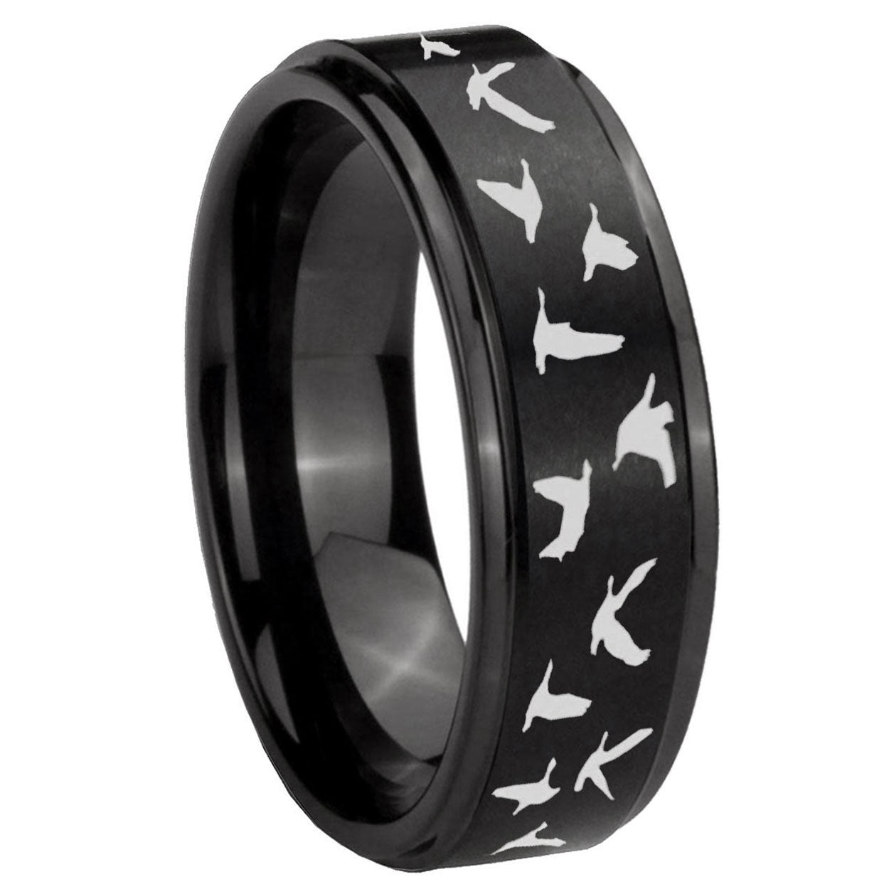 10mm Flying Geese Hunting Step Edges Brush Black Tungsten Men's Promise Rings