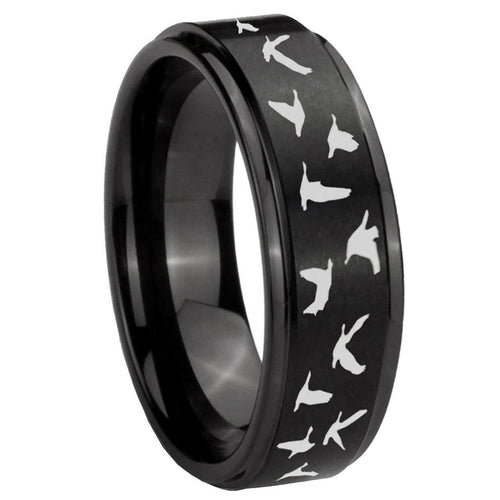 10mm Flying Geese Hunting Step Edges Brush Black Tungsten Men's Promise Rings