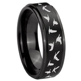 8mm Flying Geese Hunting Step Edges Brush Black Tungsten Carbide Bands Ring