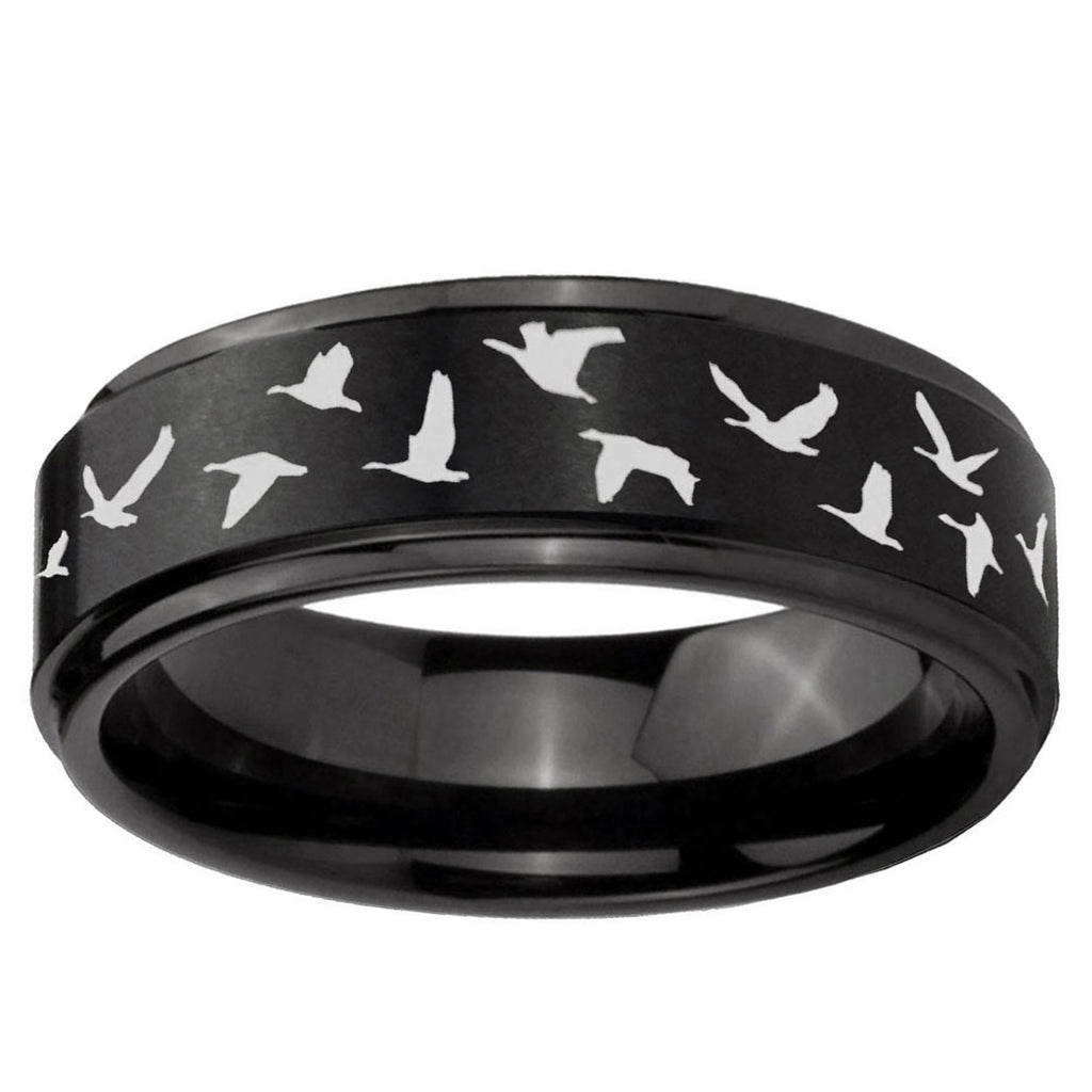 10mm Flying Geese Hunting Step Edge Brush Black Tungsten Men's Promise Rings