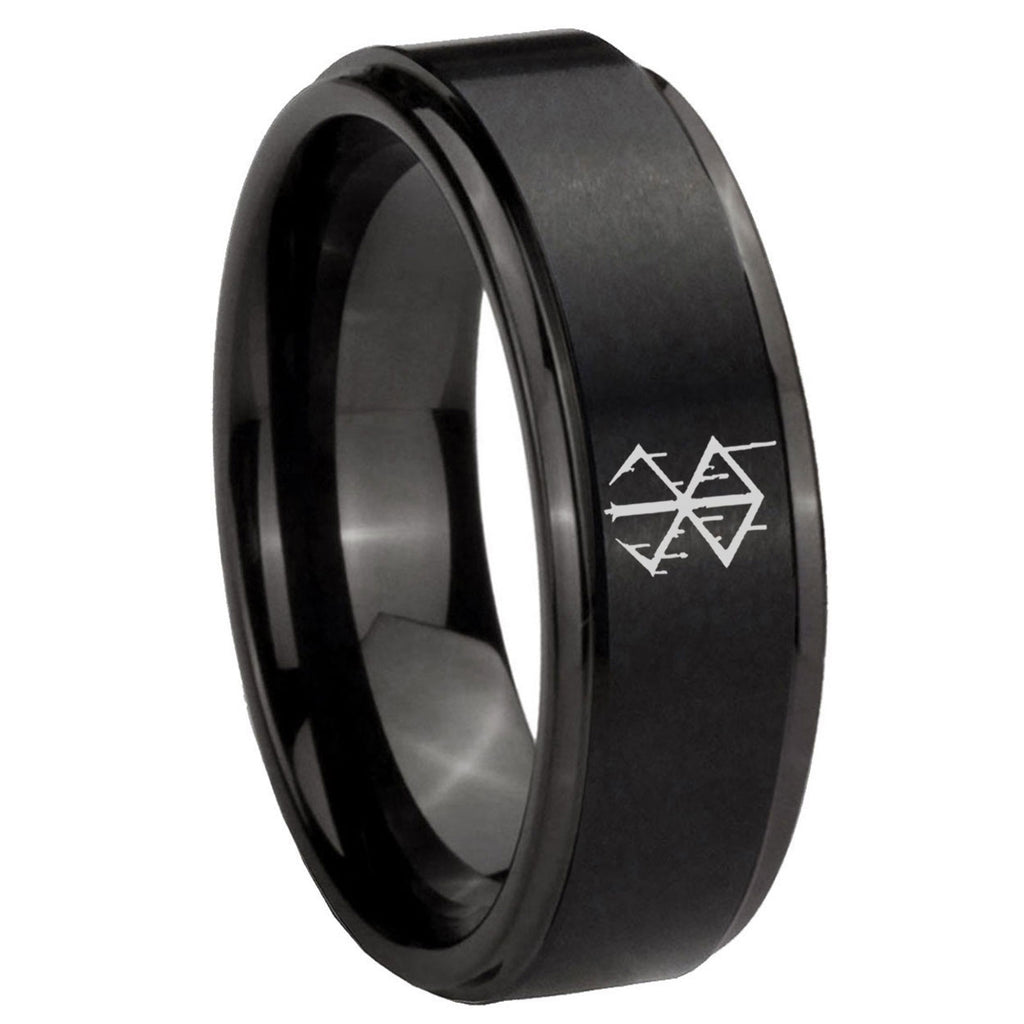 8mm Stigma Sangrando Berserk Inspired Step Edge Black Tungsten Male Ring