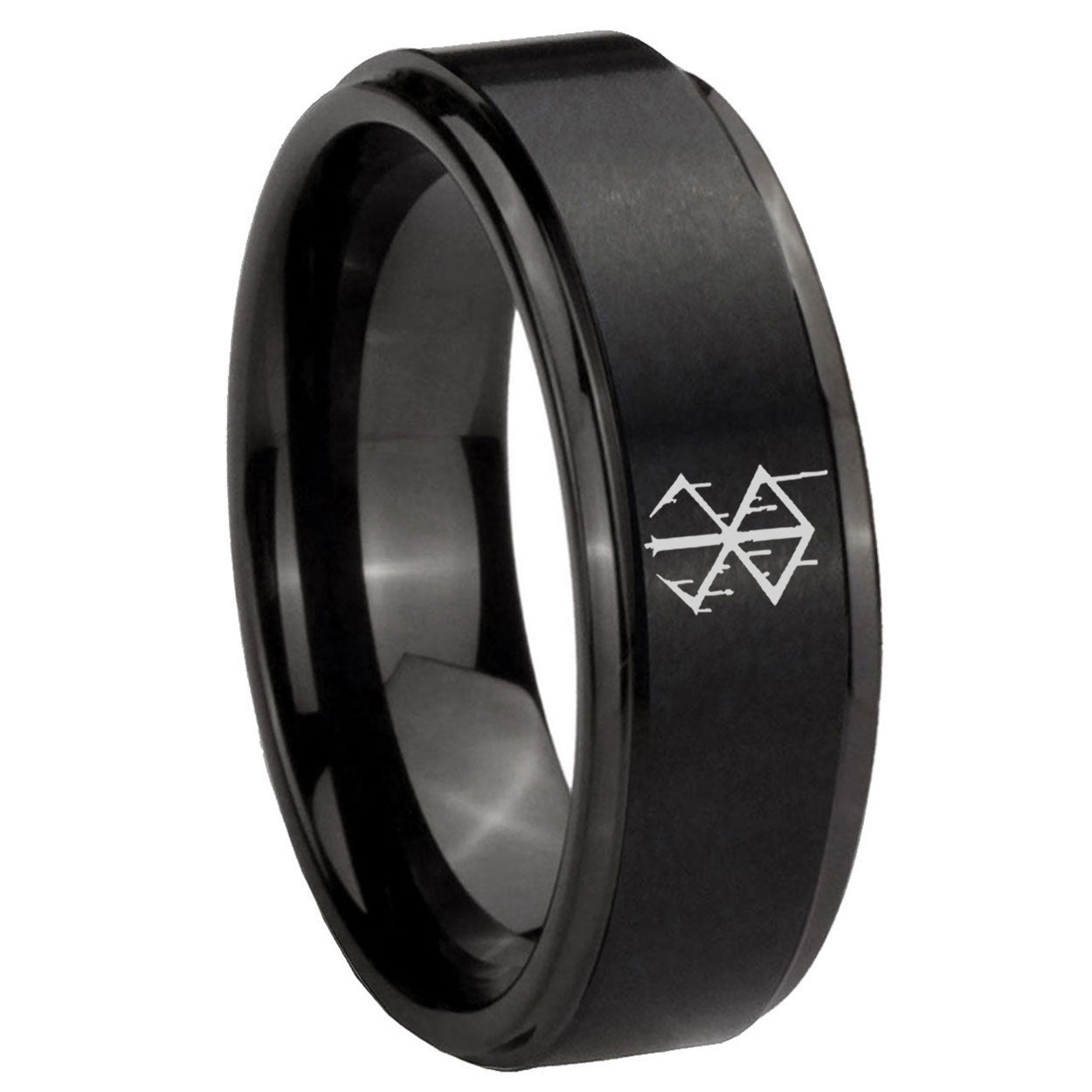 8mm Stigma Sangrando Berserk Inspired Step Edge Black Tungsten Male Ring