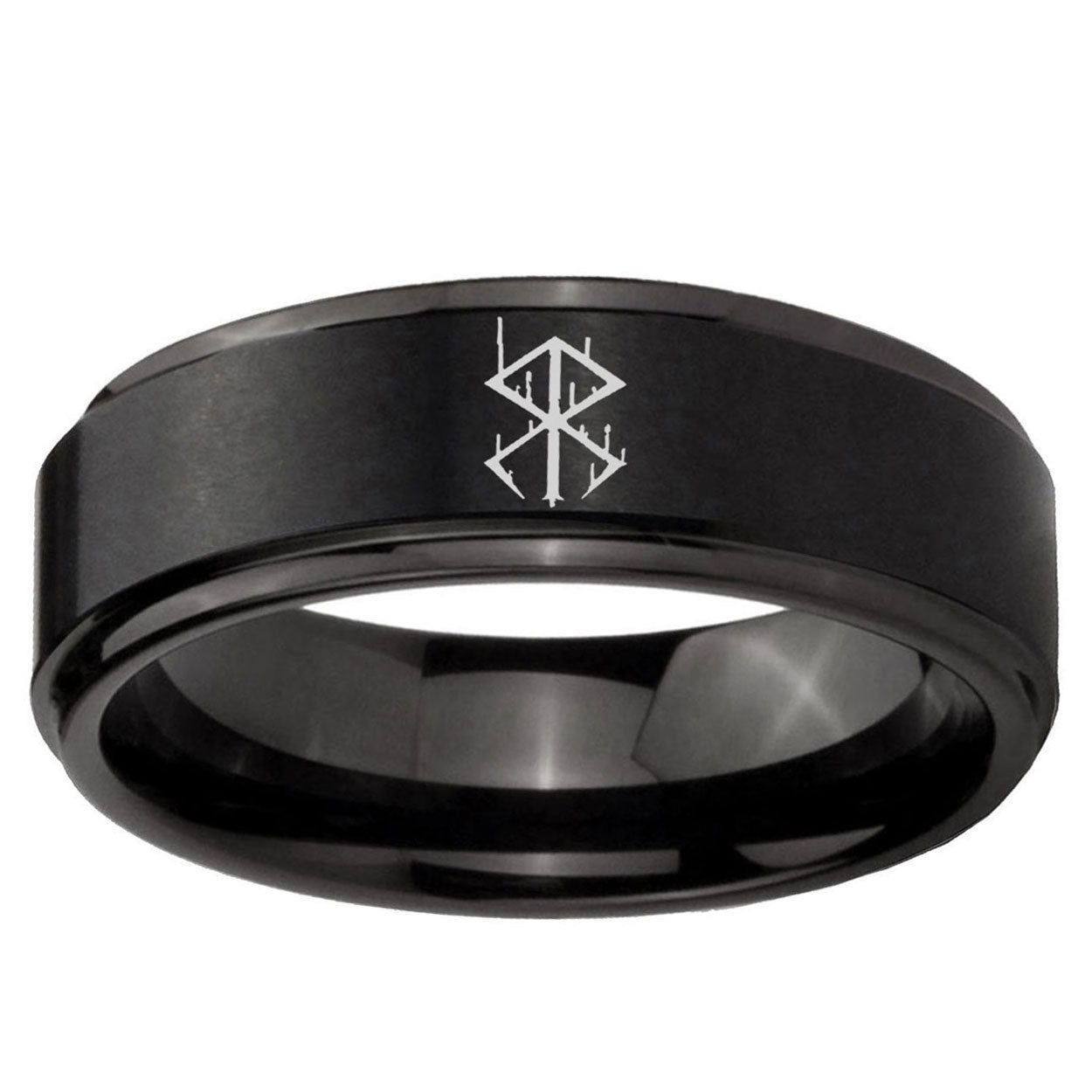5mm Stigma Sangrando Berserk Inspired Step Edge Black Tungsten Male Ring