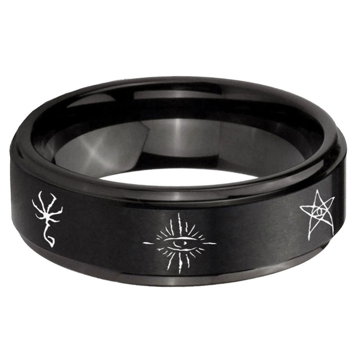 5mm Blackborne Caryll Runes Step Edge Black Tungsten Male Ring