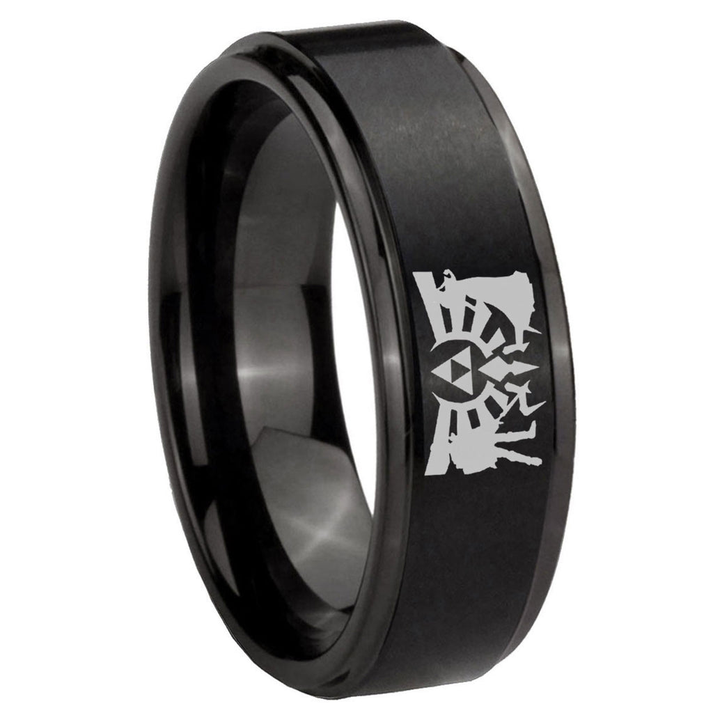 8mm Zelda Link Step Edge Black Tungsten Male Ring