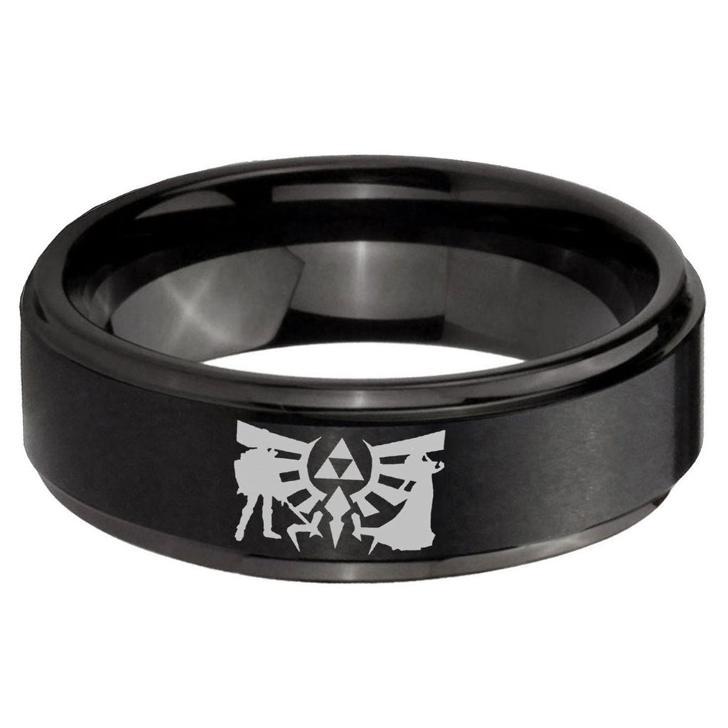 5mm Zelda Link Step Edge Black Tungsten Male Ring