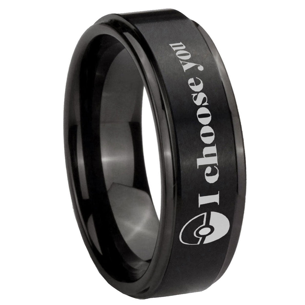 8mm Pokeball Pokemon Step Edge Black Tungsten Male Ring
