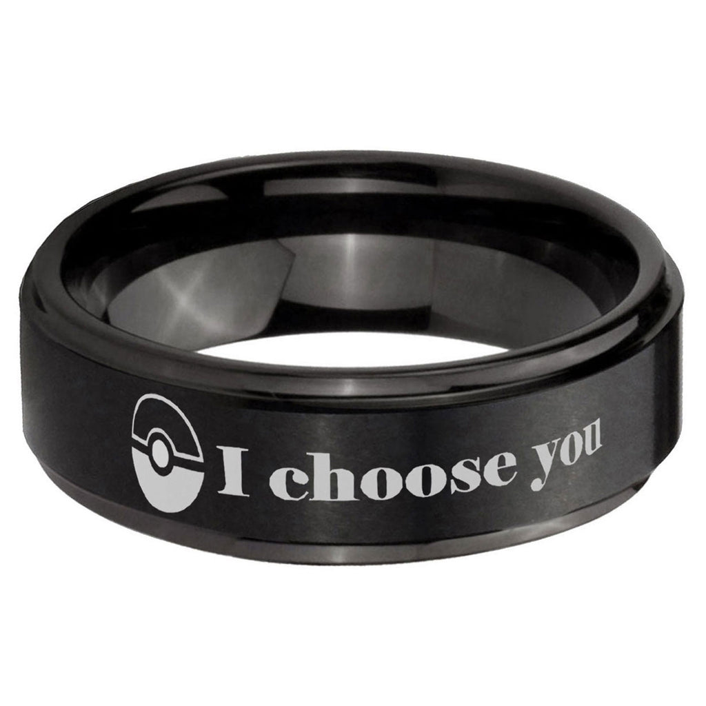 5mm Pokeball Pokemon Step Edge Black Tungsten Male Ring
