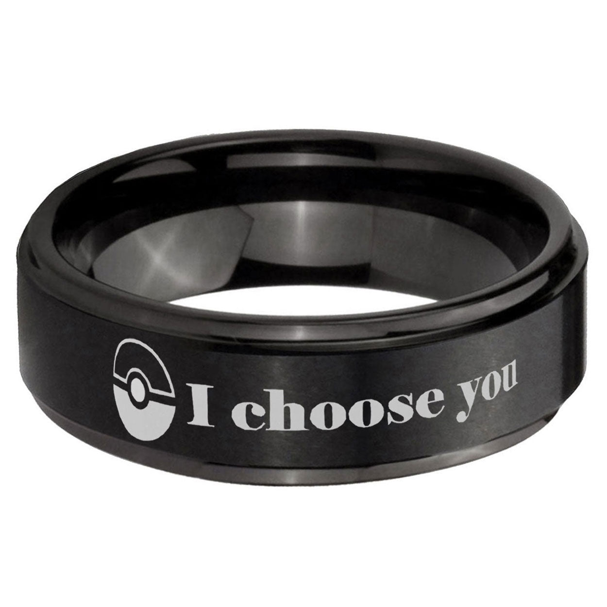 5mm Pokeball Pokemon Step Edge Black Tungsten Male Ring
