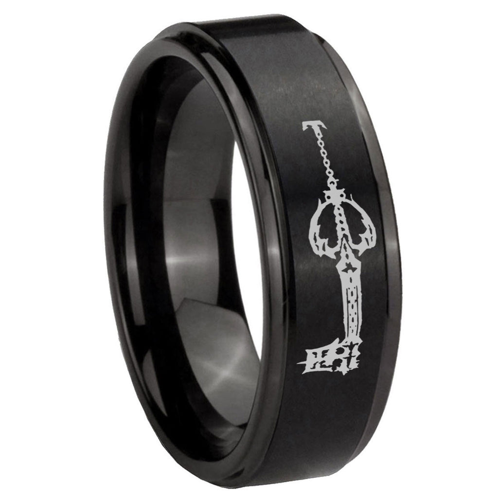 8mm kingdom heart keyblades Step Edge Black Tungsten Male Ring