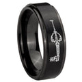 8mm kingdom heart keyblades Step Edge Black Tungsten Male Ring