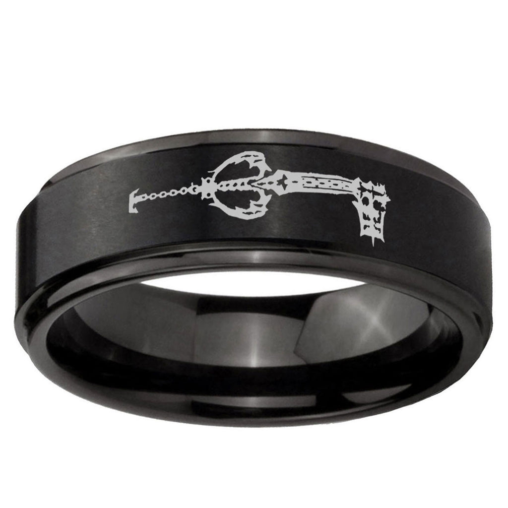 5mm kingdom heart keyblades Step Edge Black Tungsten Male Ring